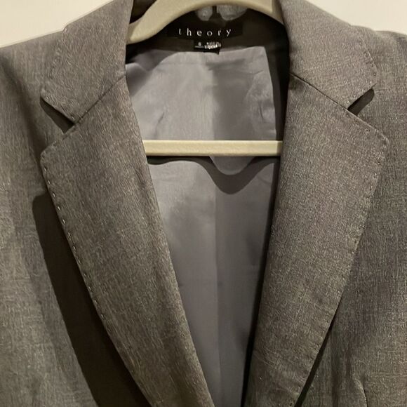 Theory Notched Collar Gray Tie Waist Jacket - Picture 2 of 6